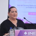 La presidenta del INE, Guadalupe Taddei, exigió respetar el color rosa institucional, pero la oposición se burla de la autoridad electoral