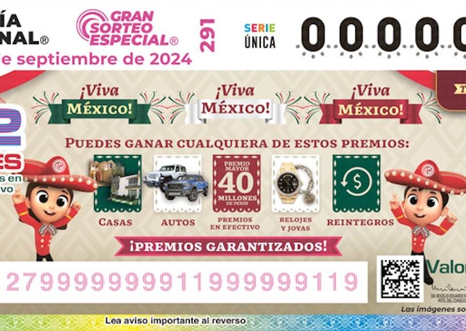 Con un premio de 40 millones, la Lotería Nacional lanza el Gran Sorteo especial del sexenio a celebrarse el 15 de septiembre.