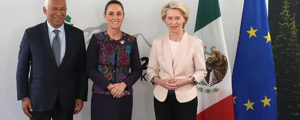 La presidenta Sheinbaum dialogó sobre la actualización del tratado comercial entre México y la Unión Europea, en el marco de la Cumbre del G7