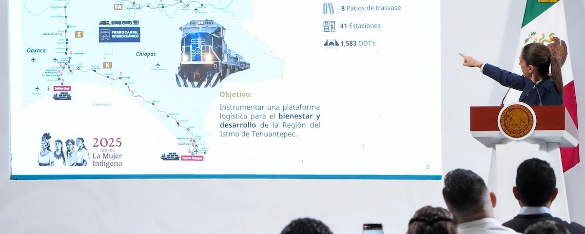 Para cumplir los objetivos del Corredor Interoceánico se rehabilitan más de mil 200 kilómetros de vías férreas, se modernizan las administraciones portuarias y se construye el complejo logístico “Matías Romero”