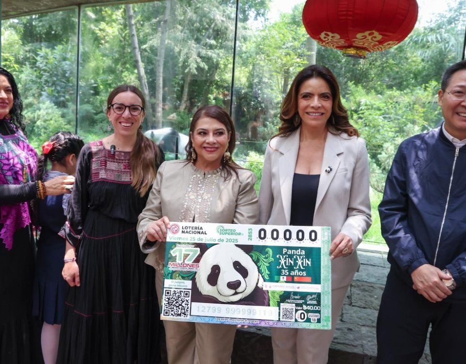 Xin Xin, la panda gigante, es motivo de un nuevo homenaje: Lotería Nacional emite billete para sorteo del 25 de julio.