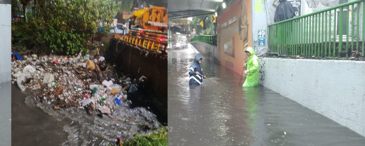 Tirar basura en calles, cauces y presas es una de las principales causas de inundaciones en la capital advirtió Clara Brugada
