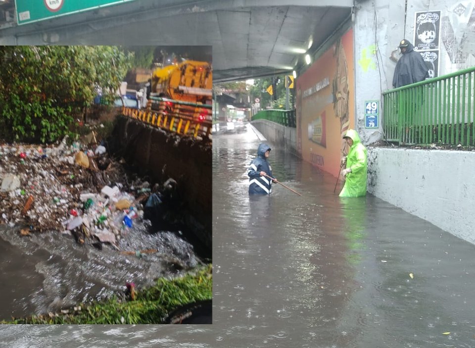Tirar basura en calles, cauces y presas es una de las principales causas de inundaciones en la capital advirtió Clara Brugada